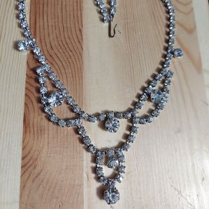 Frosted Silver/Faceted Crystal Drape Statement Necklace
